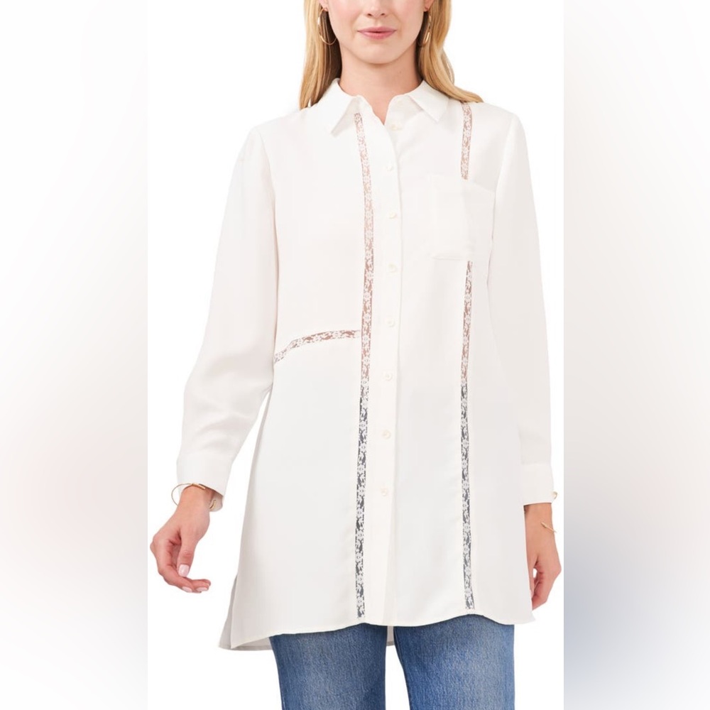 Vince Camuto Lace Inset Button-up Shirt